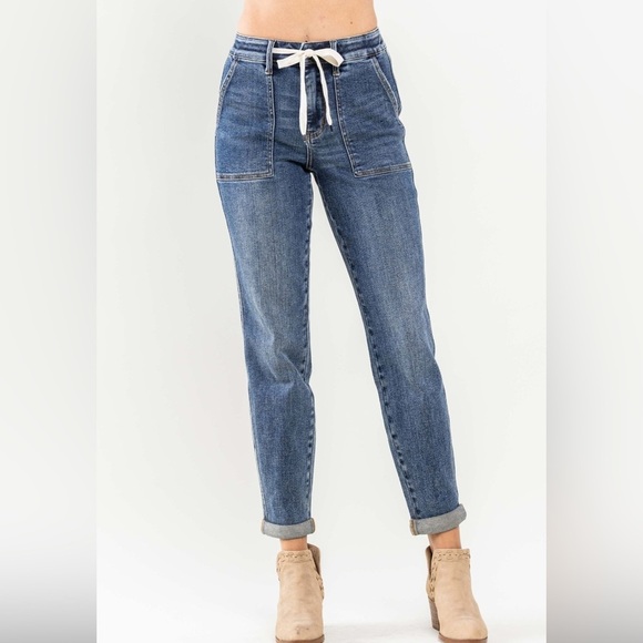 NWOT- JUDY BLUE CUFFED DENIM JOGGERS - Size 25 - Picture 1 of 11